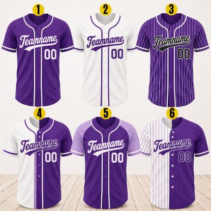 Picture of Custom Purple Baseball Jersey, Personalized Name Number Shirt, Team Uniform, Baseball Style Button Shirt Purple Team Jersey Shirt Gift