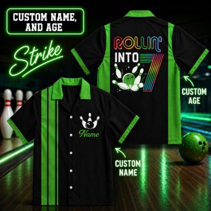 Picture of Personalized Bowling Birthday Shirt, Custom Age Name Bowling Team Shirt, Retro Bowling Party Outfit, Family Matching Bowling Shirt