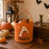 Picture of Personalized Halloween Basket, Custom Name Trick or Treat Bag, Kids Halloween Candy Bucket, Ghost Pumpkin Basket, Halloween Gift for Kids