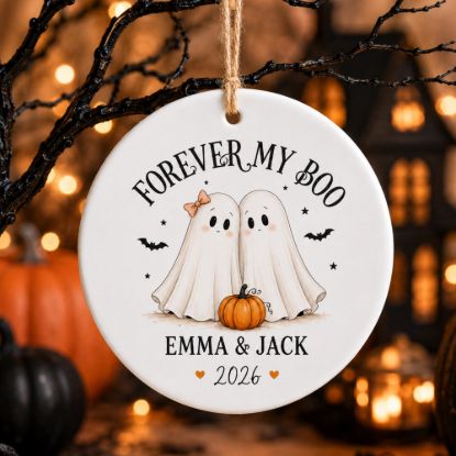 Picture of Personalized Forever My Boo Ceramic Ornament 2026, Ghost Couple Halloween Ornament, Custom Names, Spooky Couple Gift, Halloween Keepsake