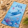 Picture of Personalized Kids Beach Towel, Custom Ocean Animal Towel, Turtle Whale Summer Towel, Cute Beach Blanket for Boys Girls, Sea Marine Towel