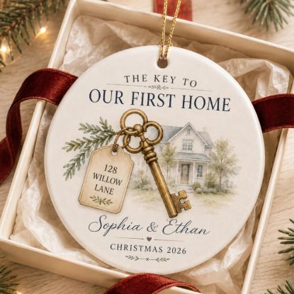 Picture of Personalized First Home Christmas Ornament, Our First Home Keepsake, Custom Couple Ornament, New Home Gift, Housewarming Christmas 2026