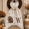 Picture of Personalized Thanksgiving Turkey Wreath Sash, Turkey Monogram Sash, Neutral Toile Fall Wreath Bow, Custom Hostess Gift, Autumn Sash Decor