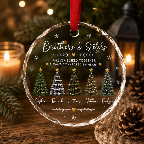 Picture of Personalized Brothers and Sisters Ornament, Custom Sibling Christmas Ornament, Family Tree Glass Ornament, Brother Sister Christmas Gift