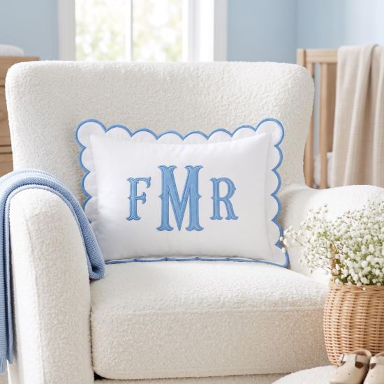 Picture of Personalized Embroidered Monogram Pillow, Custom Initial Scalloped Cushion, Nursery Decor, Dorm Room Pillow, Baby Shower Gift
