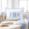 Picture of Personalized Embroidered Monogram Pillow, Custom Initial Scalloped Cushion, Nursery Decor, Dorm Room Pillow, Baby Shower Gift