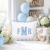 Picture of Personalized Embroidered Monogram Pillow, Custom Initial Scalloped Cushion, Nursery Decor, Dorm Room Pillow, Baby Shower Gift