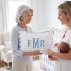 Picture of Personalized Embroidered Monogram Pillow, Custom Initial Scalloped Cushion, Nursery Decor, Dorm Room Pillow, Baby Shower Gift