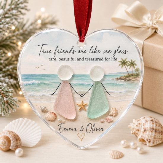 Picture of Personalized Best Friend Ornament, True Friends Are Like Sea Glass Ornament, Beach Friendship Christmas Gift, Custom Acrylic Ornament