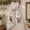 Picture of Personalized Pheasant Wreath Sash, Neutral Toile Monogram Sash, Custom Hunting Fall Wreath Bow, Thanksgiving Hostess Gift, Harvest Decor