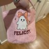 Picture of Personalized Halloween Printed Basket, Custom Trick or Treat Bag, Gingham Candy Bucket Kid, Halloween Boo Basket, Ghost Pumpkin Treat Bag