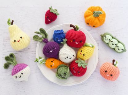 Picture of CROCHET PATTERN - Farmer's Market - amigurumi toy crochet food play food crochet vegetables fruit market bag kids PDF digital pattern