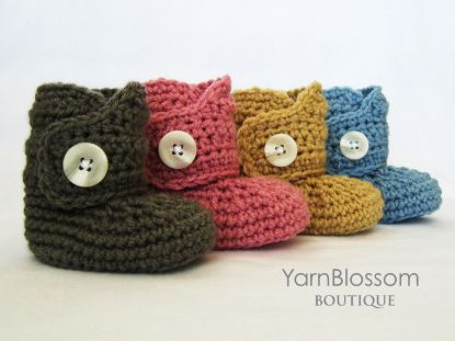 Picture of PDF PATTERN - Baby Button Boots - crochet booties, crochet boots, newborn baby shoes, shoe pattern, crochet tutorial