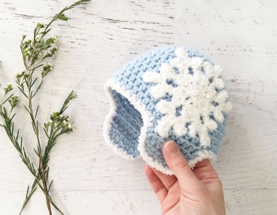 Picture of CROCHET PATTERN - Let It Snow Beanie - crochet hat baby crochet pattern ear flap beanie snowflake hat accessories