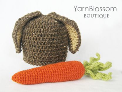 Picture of CROCHET PATTERN - Bunny Ear Beanie and Carrot Pattern - amigurumi bunny rabbit Easter baby photo prop photography prop PDF pattern