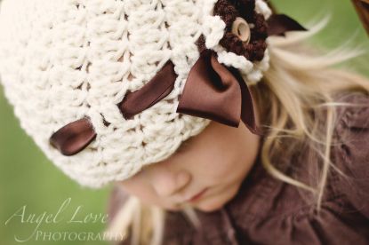 Picture of Hat Crochet PATTERN - Cluster Stitch Hat - 5 sizes included, PDF instant download winter hat girl beanie toddler crochet flower