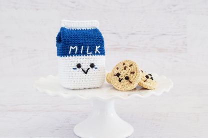 Picture of CROCHET PATTERN - Milk and Cookies - PDF Instant Download, milk carton, chocolate chip cookies, amigurumi food, pretend play, crochet food
