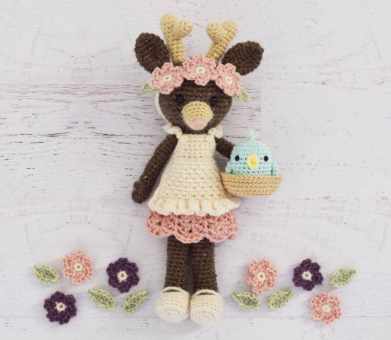Picture of CROCHET PATTERN - Tessa Tulip - Deer Doll, stuffed toy, amigurumi, crochet deer pattern, stuffed toy animal, tutorial, PDF crochet patterns