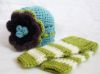 Picture of Baby Girl CROCHET PATTERN - Blueberry Muffin Beanie / Headband & Leg Warmers - 4 sizes included, PDF instant download, photo prop flower hat