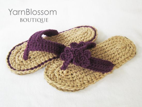 Picture of CROCHET PATTERN Indoor / Outdoor Violet Flip Flops (4 women's sizes) PDF Instant Download flip flops for women house slippers summer sandals