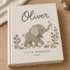 Picture of Personalized Elephant Baby Photo Album, Hand Embroidered Photo Album, Custom Name Baby Memory Book, Linen Keepsake, Baby Shower Gift