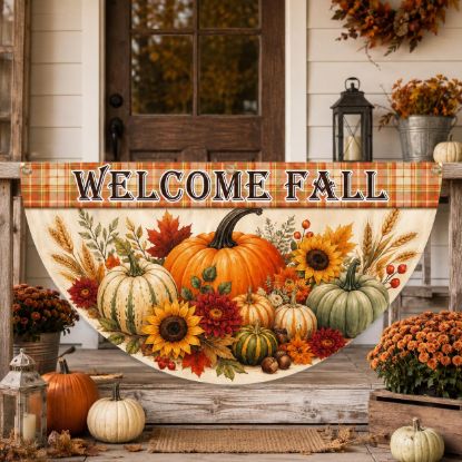 Picture of Personalized Fall Porch Banner, Welcome Fall Hanging Banner, Pumpkin Sunflower Decor, Autumn Porch Sign, Farmhouse Outdoor Decor Fall