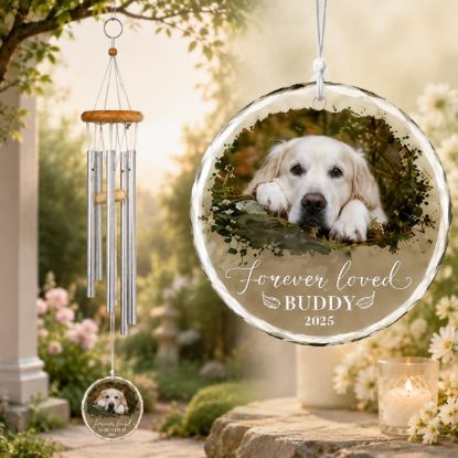 Picture of Personalized Pet Memorial Wind Chime, Custom Dog Loss Gift, Forever Loved Pet Remembrance Ornament, Memorial Garden Decor Keepsake