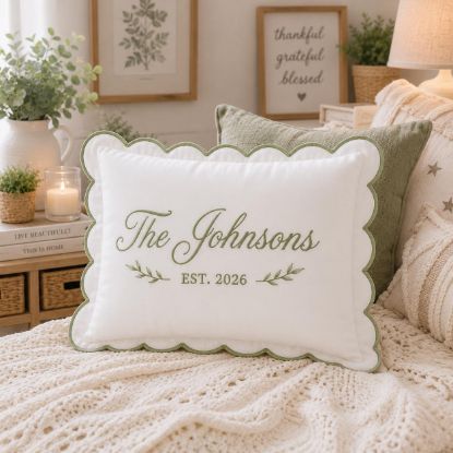 Picture of Personalized Wedding Gift, Custom Family Name Pillow Cover, Embroidered Anniversary Gift for Couple, Bridal Shower, Housewarming